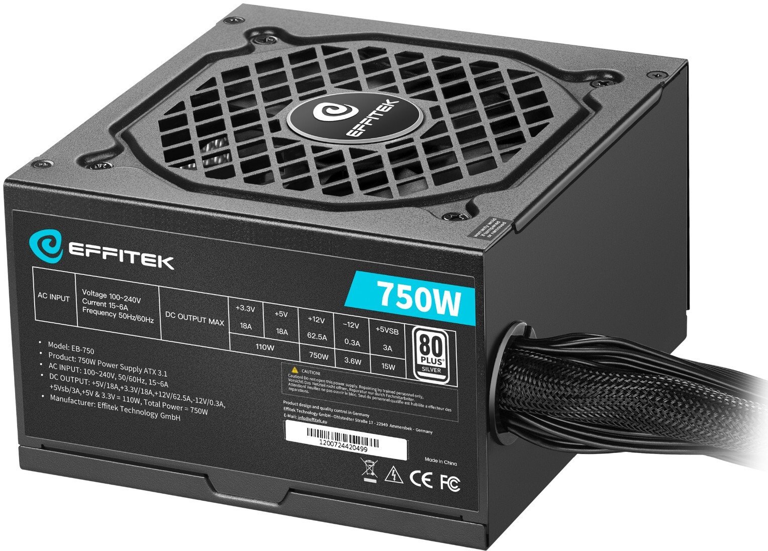 Furnizues energjie EFFITEK 750W Silver, ATX 3.1, PCIe 5.1, i argjendtë
