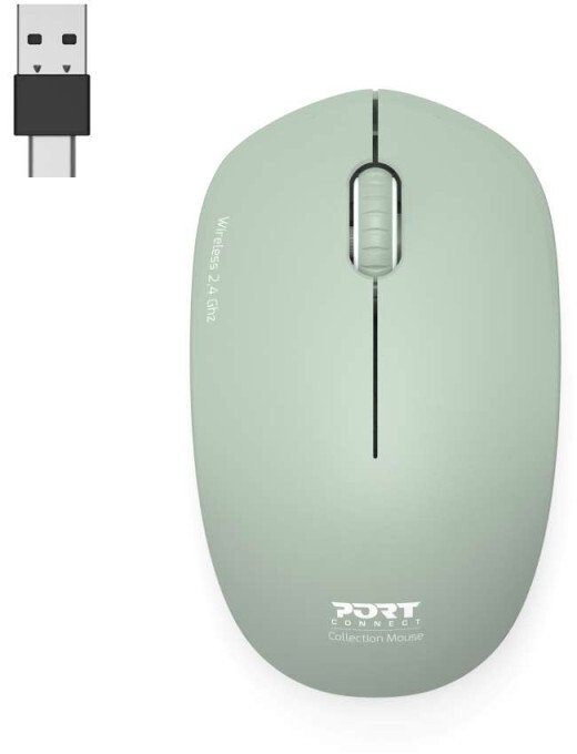 Maus pa kabllo PORT Connect, 1600 DPI, USB A USB C, jeshil olive