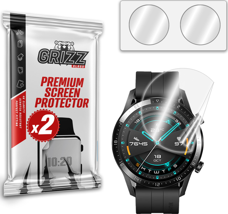 Film mbrojtës keramik GrizzGlass Grizz CeramicFilm për Huawei Watch GT2 46mm, transparencë e lartë, paketim OxyFree