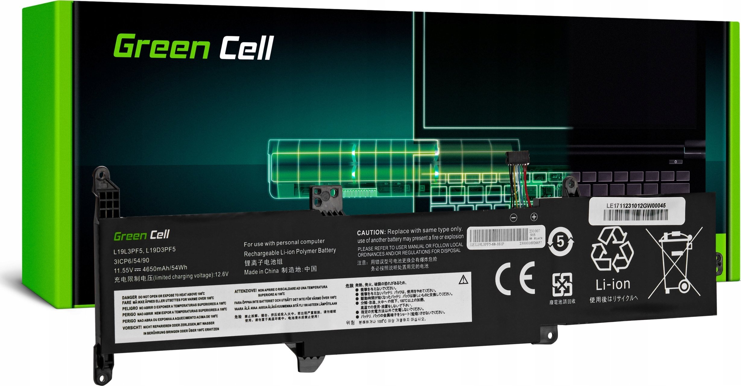 Bateri notebook Green Cell GC-LE171, 11.55V, 4650mAh, për Lenovo IdeaPad 3
