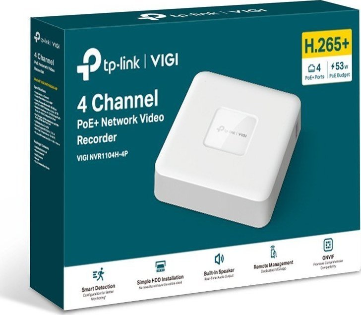 Video‑incizues rrjeti TP-Link VIGI NVR1104H 4P, 4 kanale PoE, 4K, i bardhë