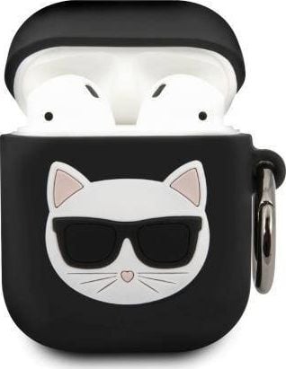 Etui për AirPods Karl Lagerfeld Paris Choupette, për AirPods 1 dhe 2, silikon, e zezë