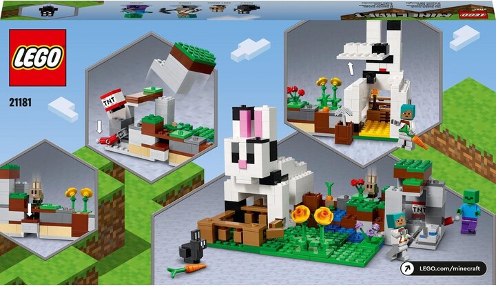 Set lodër LEGO Minecraft 21181 Rabbit Ranch, 340 pjesë