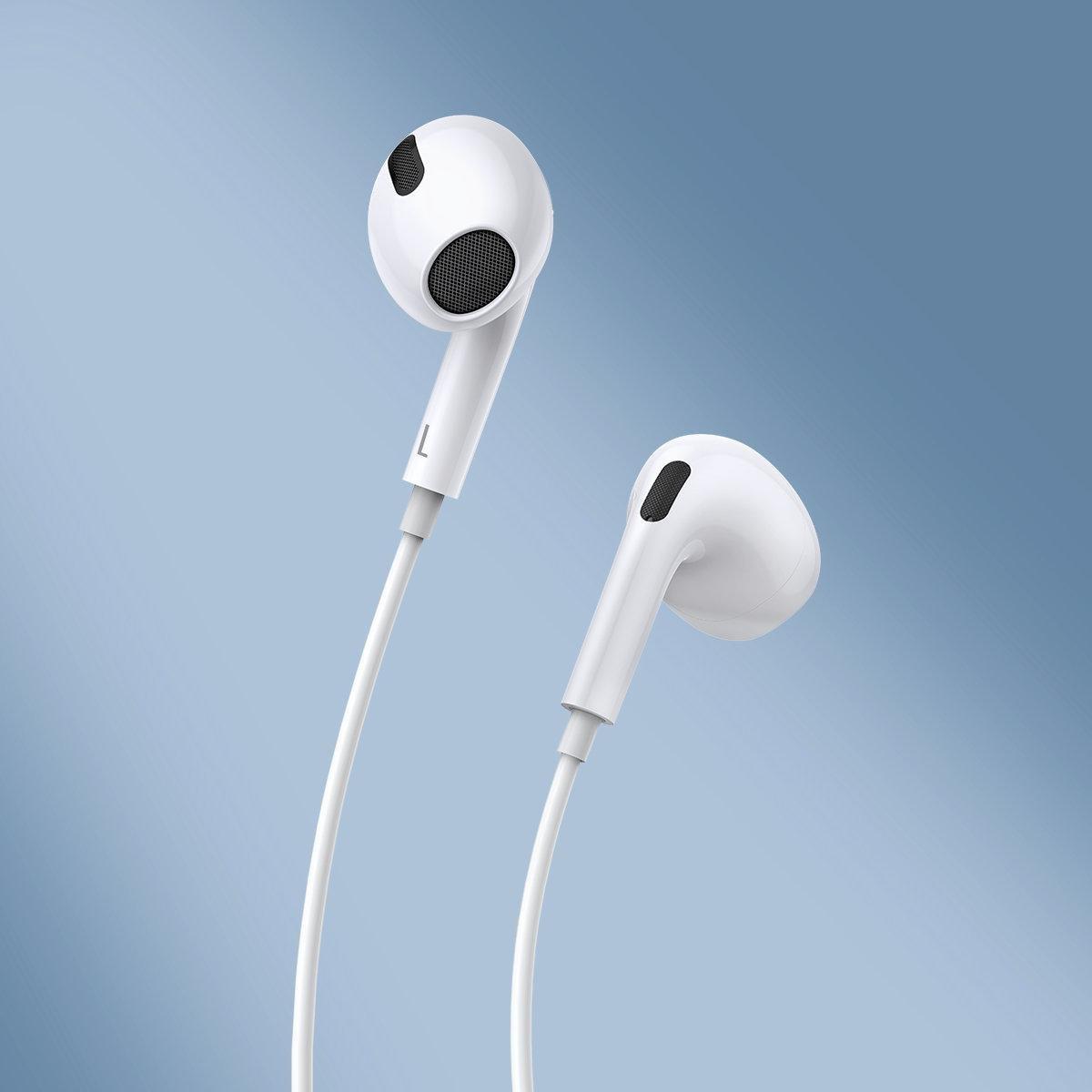 Жичани слушалки Baseus Encok H17, во уво, со микрофон, бели