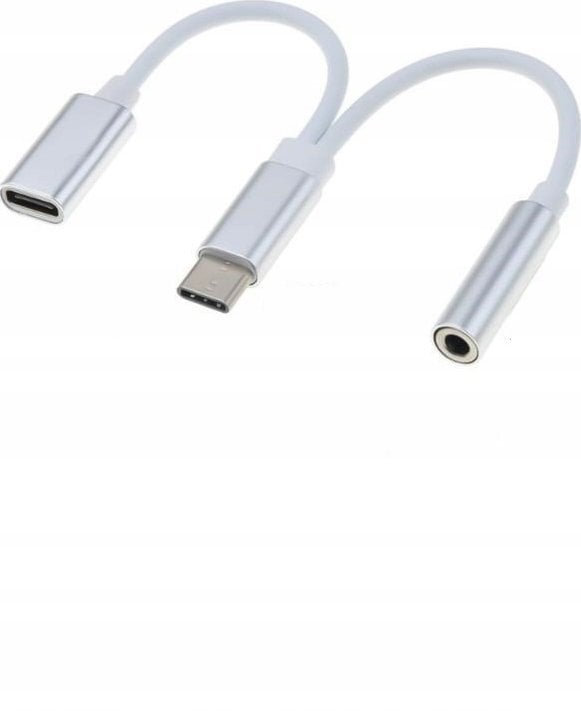 Adapter audio PremiumCord USB C në 3.5mm, port USB C për karikim, i bardhë