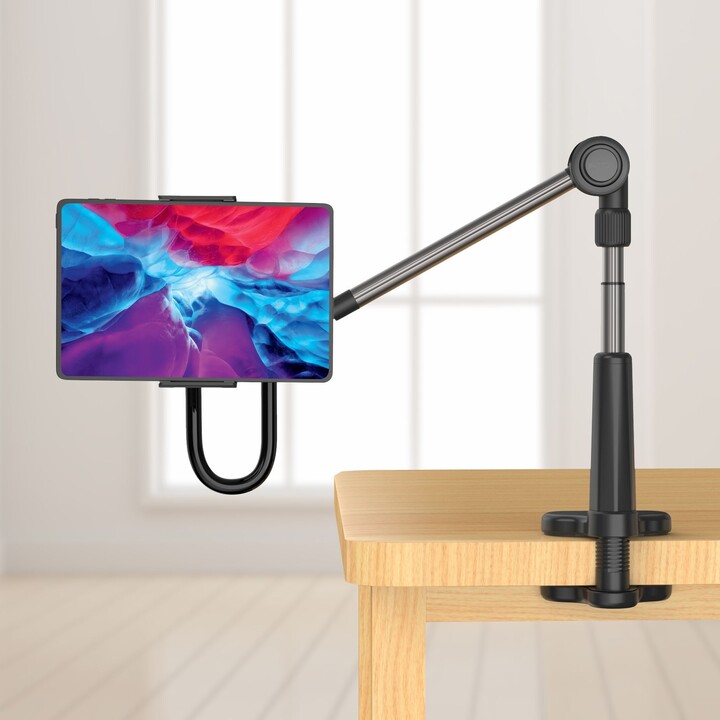 [OUTLET] Mbajtëse universale FIXED për tablet/telefon, për fiksim në tryezën Relax, me krah rrotullues dhe të rregullueshëm, i zi