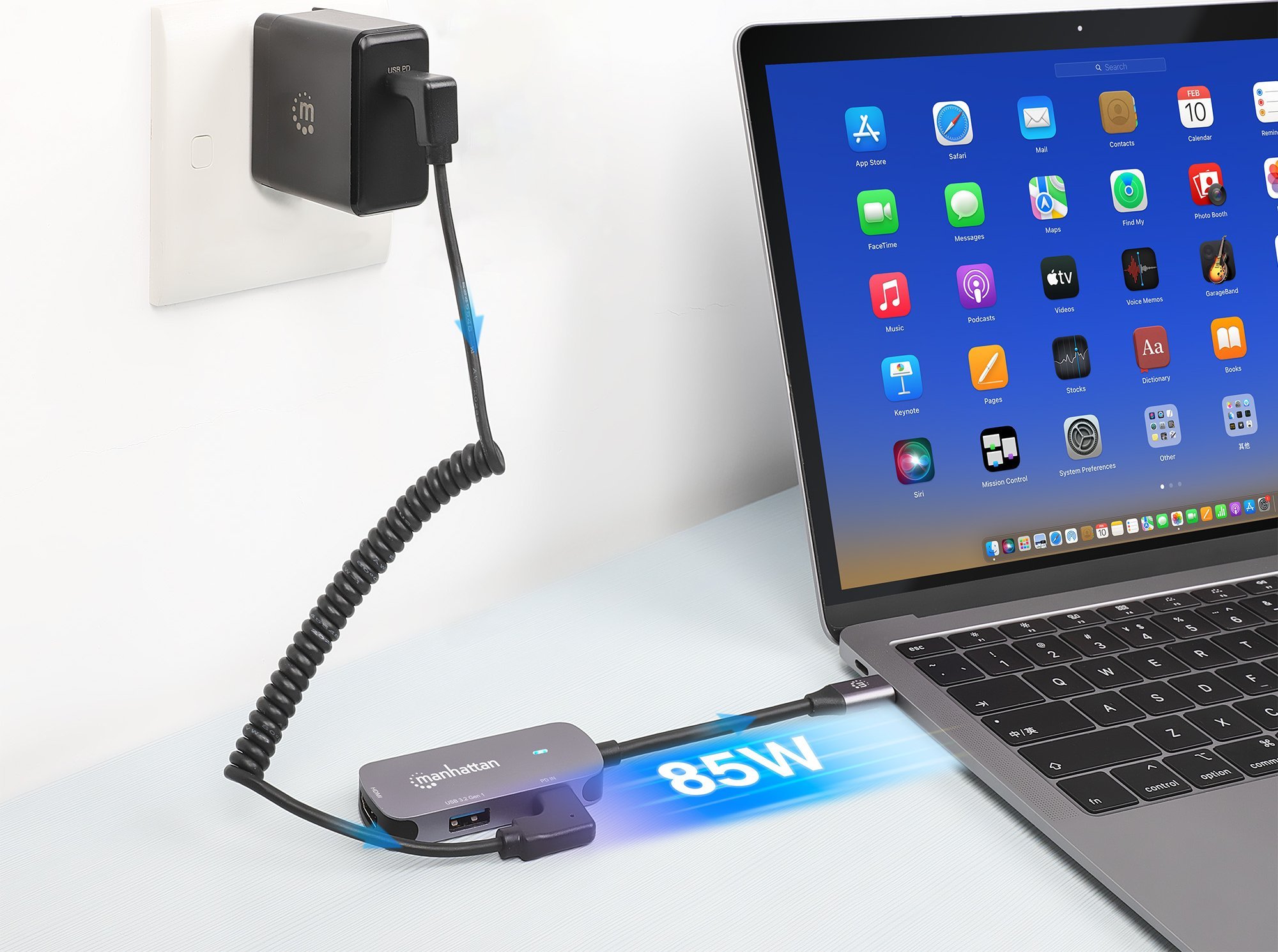 Dock USB C Manhattan 3 in 1, HDMI 4K60, USB A, Power Delivery 100W, gri