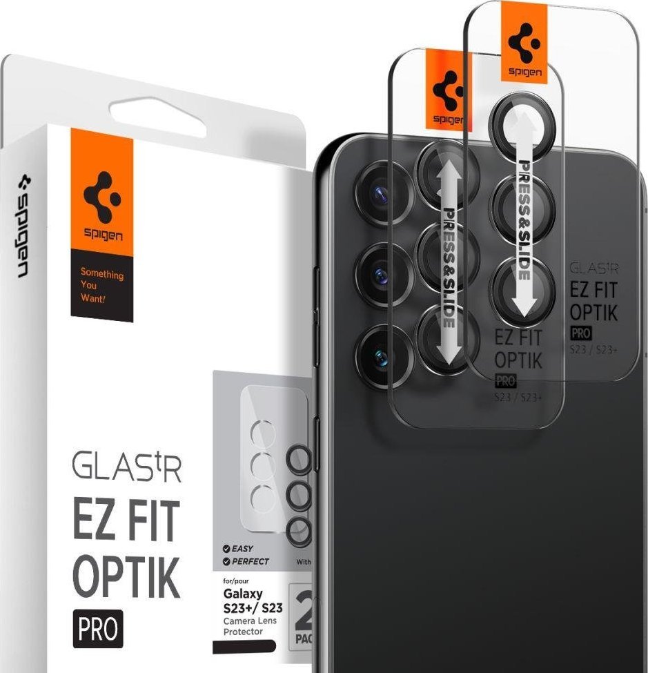 Mbrojtës kamere Spigen Glass EZ Fit Optik Pro, 2 copë, për Samsung Galaxy S23 S23+, i zi