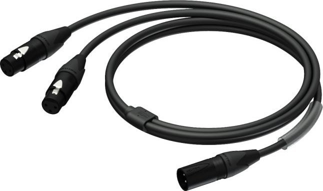 Kabllo audio Procab PRA736, XLR mashkull në 2x XLR femër, 1.5m, i zi