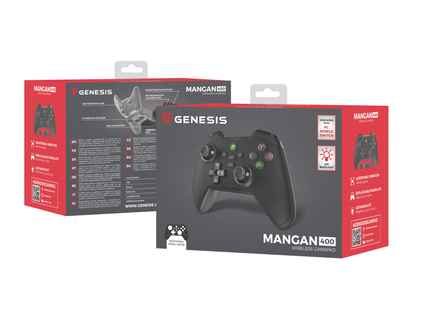 Gamepad wireless Genesis MANGAN 400 NJG-2100, Bluetooth, me dritë LED, i zi