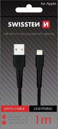 Kabllo Swissten Lightning, 1m, USB A, e zezë
