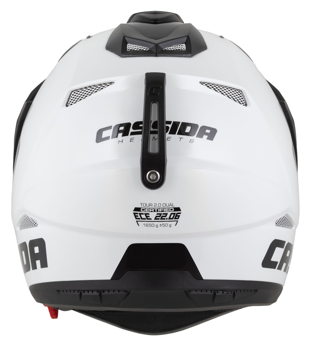 Helmetë moto CASSIDA Tour 2.0 Dual 2026, turistike adventure, Pinlock ready, e bardhë e zezë