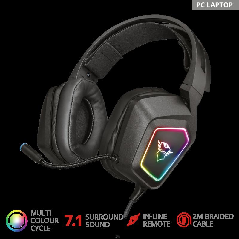 Headset gaming Trust GXT 450 Blizz, 7.1 surround, RGB, me kabllo