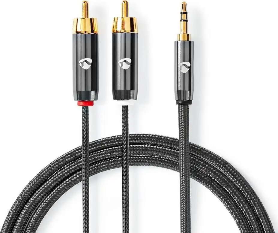 Kabllo audio Nedis Profigold, 1m, 2x RCA në 3.5mm, stereo, ari, najlon