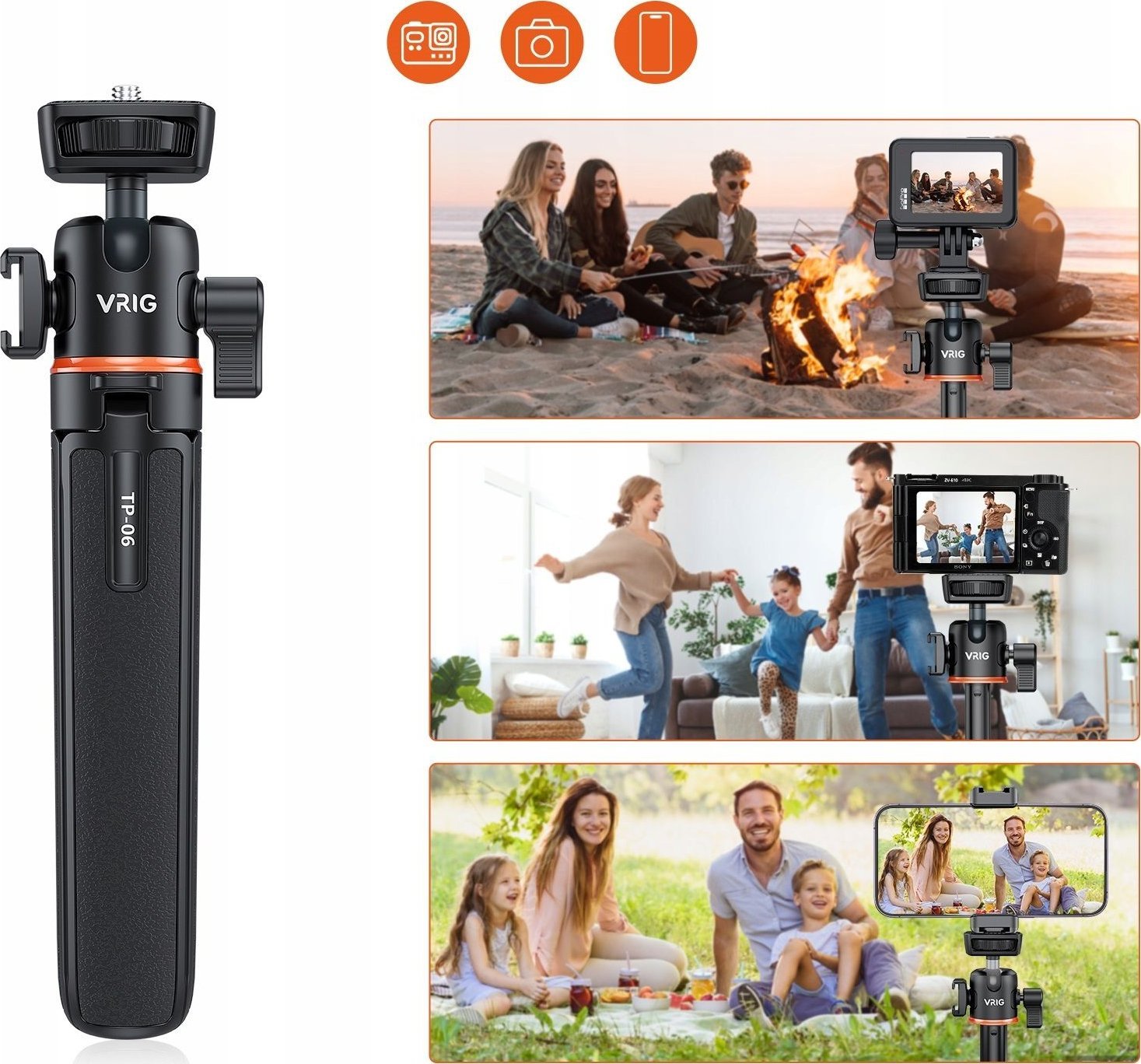 Tripod VRIG TP-06, 3 në 1, 55cm, i zi
