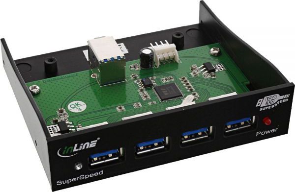 Panel i përparmë InLine 33395B, 4x USB 3.0, 3.5", i zi