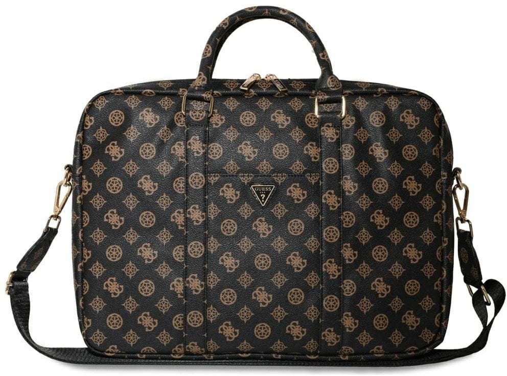 Çantë laptopi Guess GUCB16PGPOSGNK, 16", xhep i përparmë me zinxhir, e zezë kafe