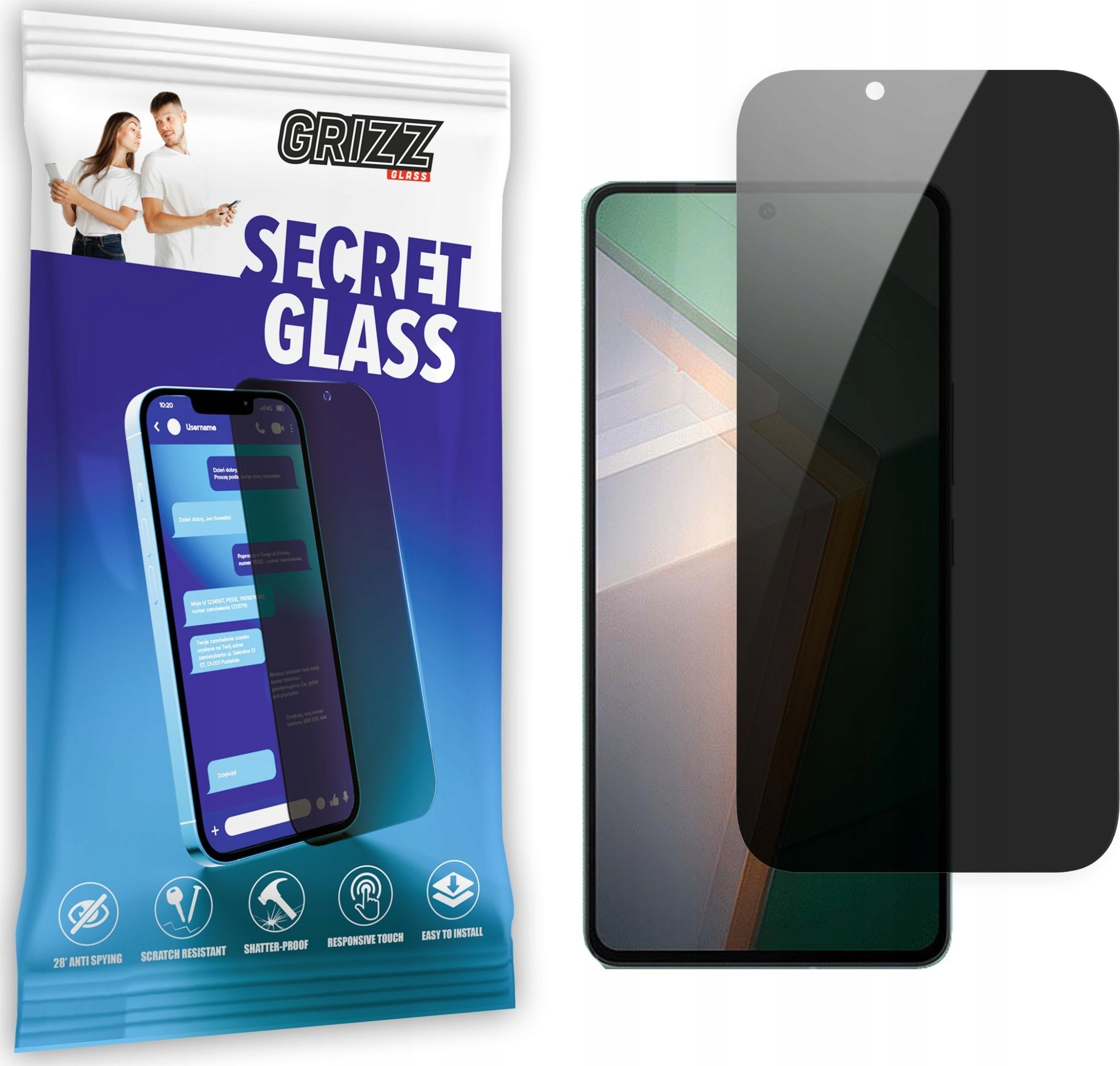Xham mbrojtës privatësie Grizz SecretGlass për Vivo IQOO 11, plotësisht i zi