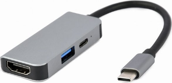 Dock station Gembird 3in1 (A-CM-COMBO3-02), USB-C Station, 1x HDMI, 1x USB 3.0, USB-C, i hirtë