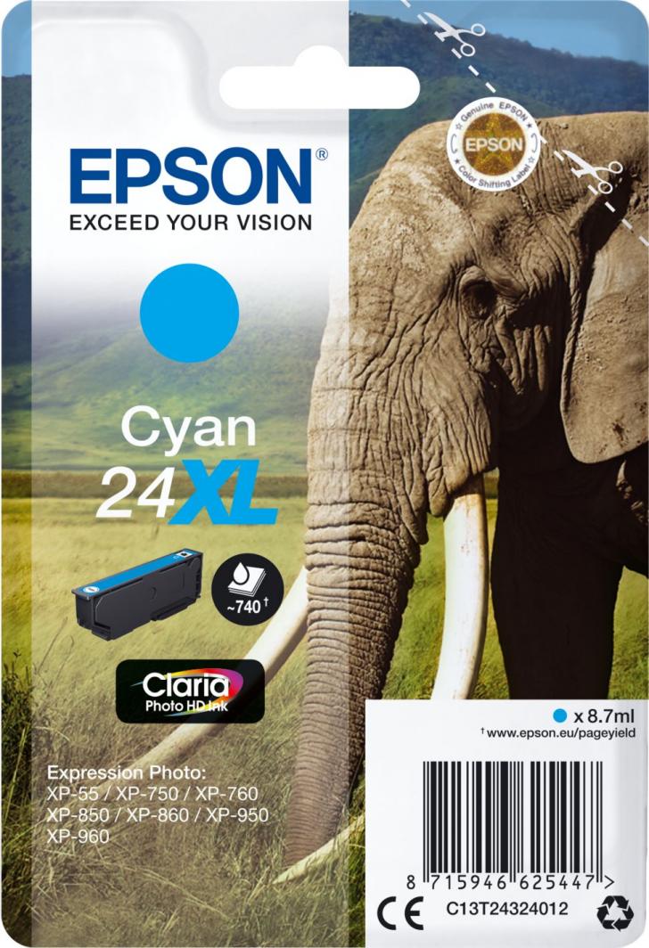 Ngjyrë printeri Epson Tinte 24XL Cyan C13T24324012, 8.7 ml, cian
