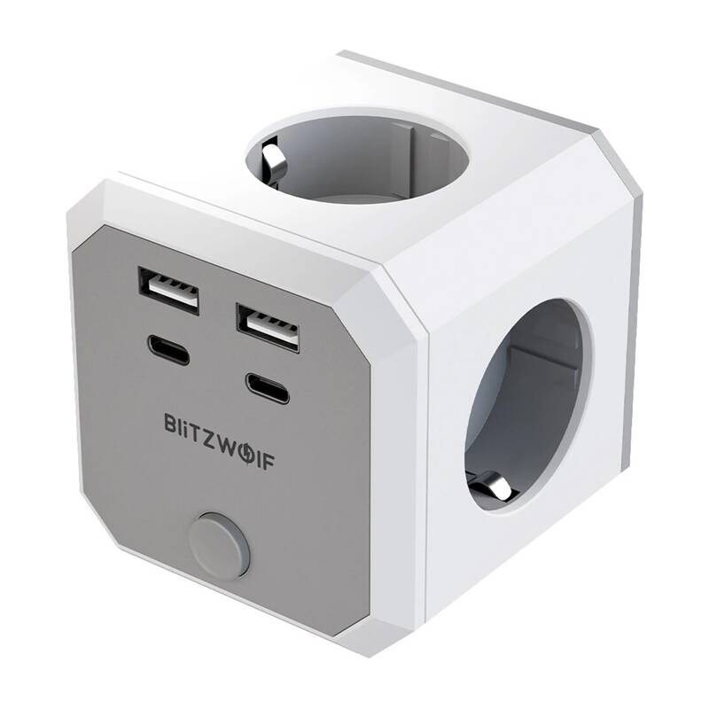 Prizë shumështresore BlitzWolf BW-EC2, 4x AC 4x USB, 4000W, e bardhë