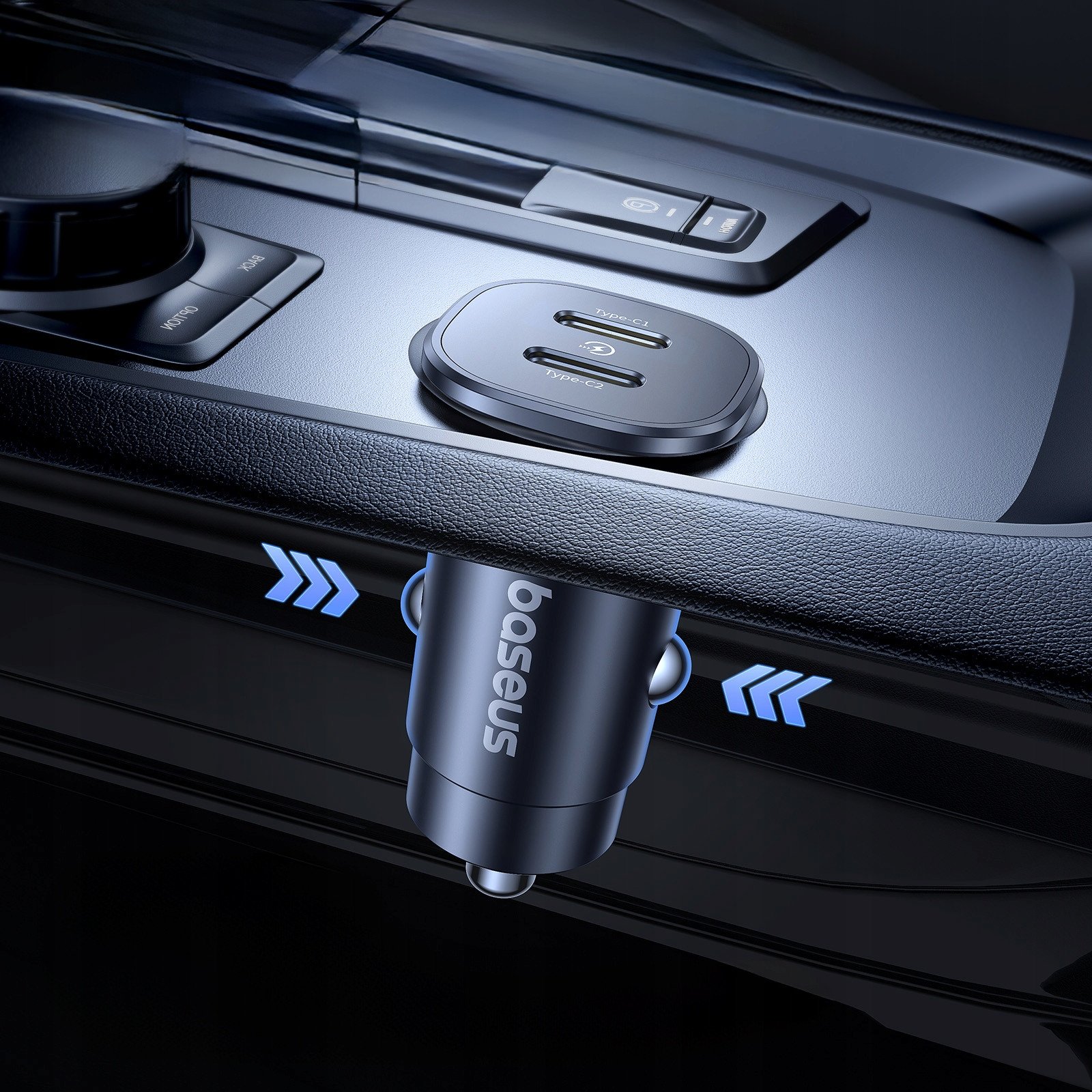 Karikues veture Baseus 30W, dy porta USB Type C, karikim i shpejtë, i zi