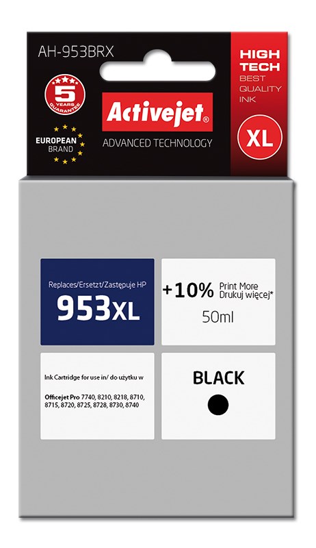 Ngjyrë për printer Activejet AH-953BRX (zëvendësim për HP 953XL L0S70AE), 50 ml, e zezë