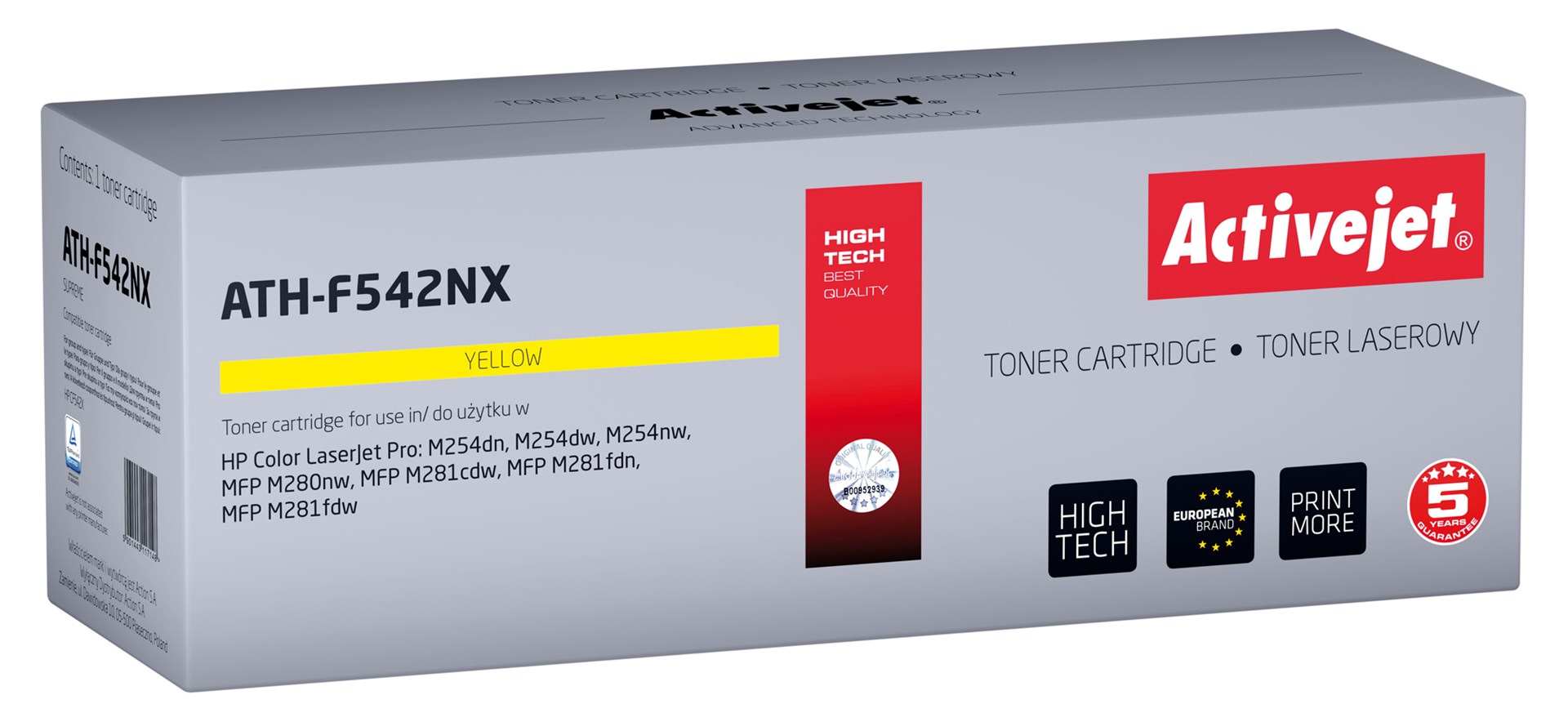 Toner lazerik Activejet ATH-F542NX, zëvendësues për HP 540 CF542X, 2500 faqe, i verdhë