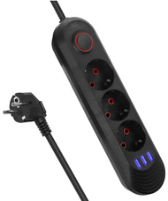Prizë zgjatues Maclean MCE394 B, 3 dalje, 3x USB 2.1A, 1.5m, e zezë