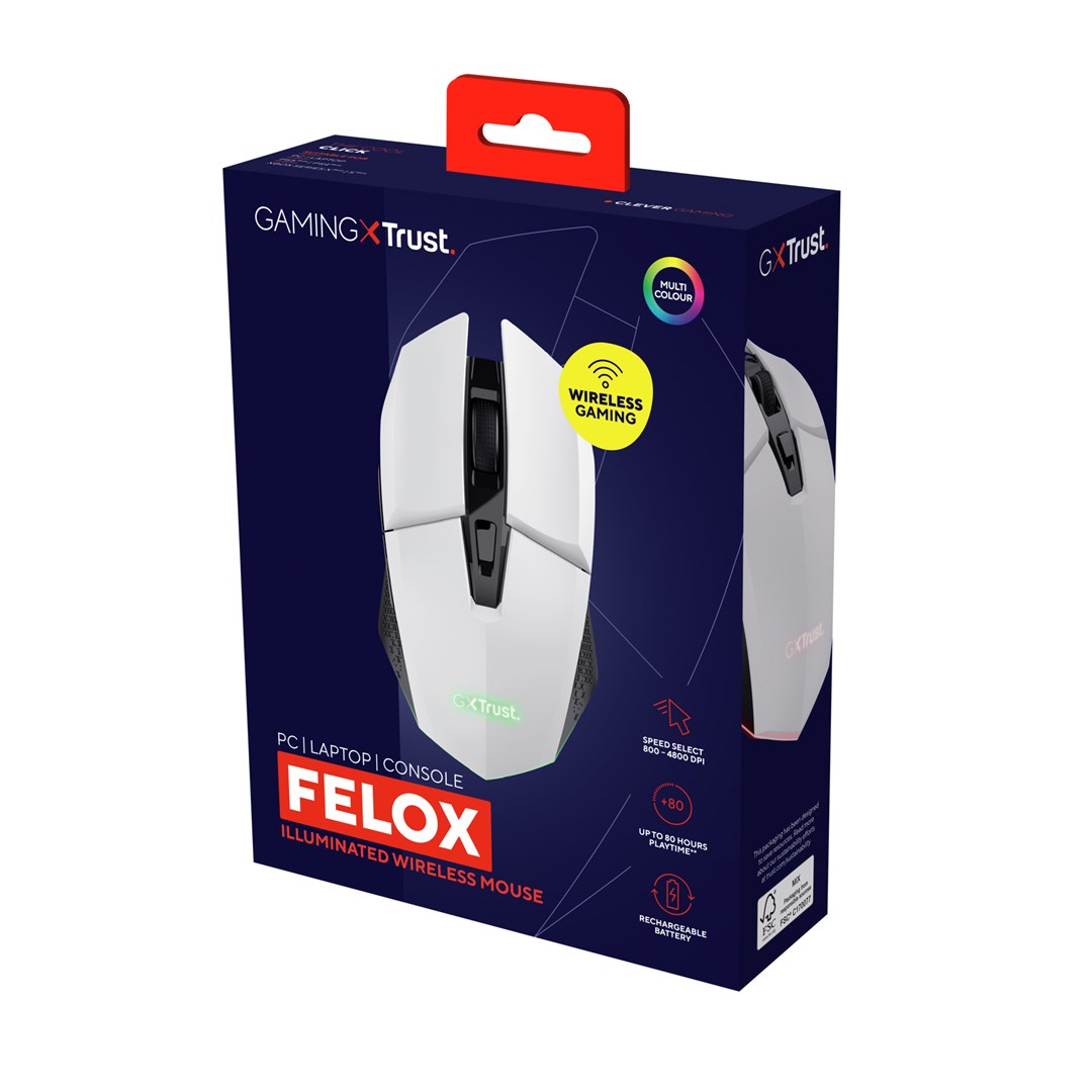 Maus TRUST GXT 110 Felox, wireless optik, i bardhë