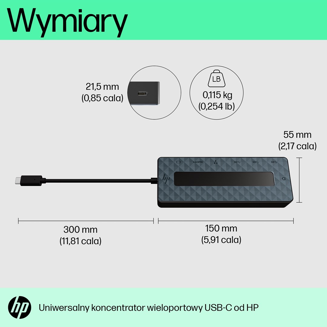 USB Hub USB-C HP Universal Multiport, 7 porte, 4K dyshe, i zi