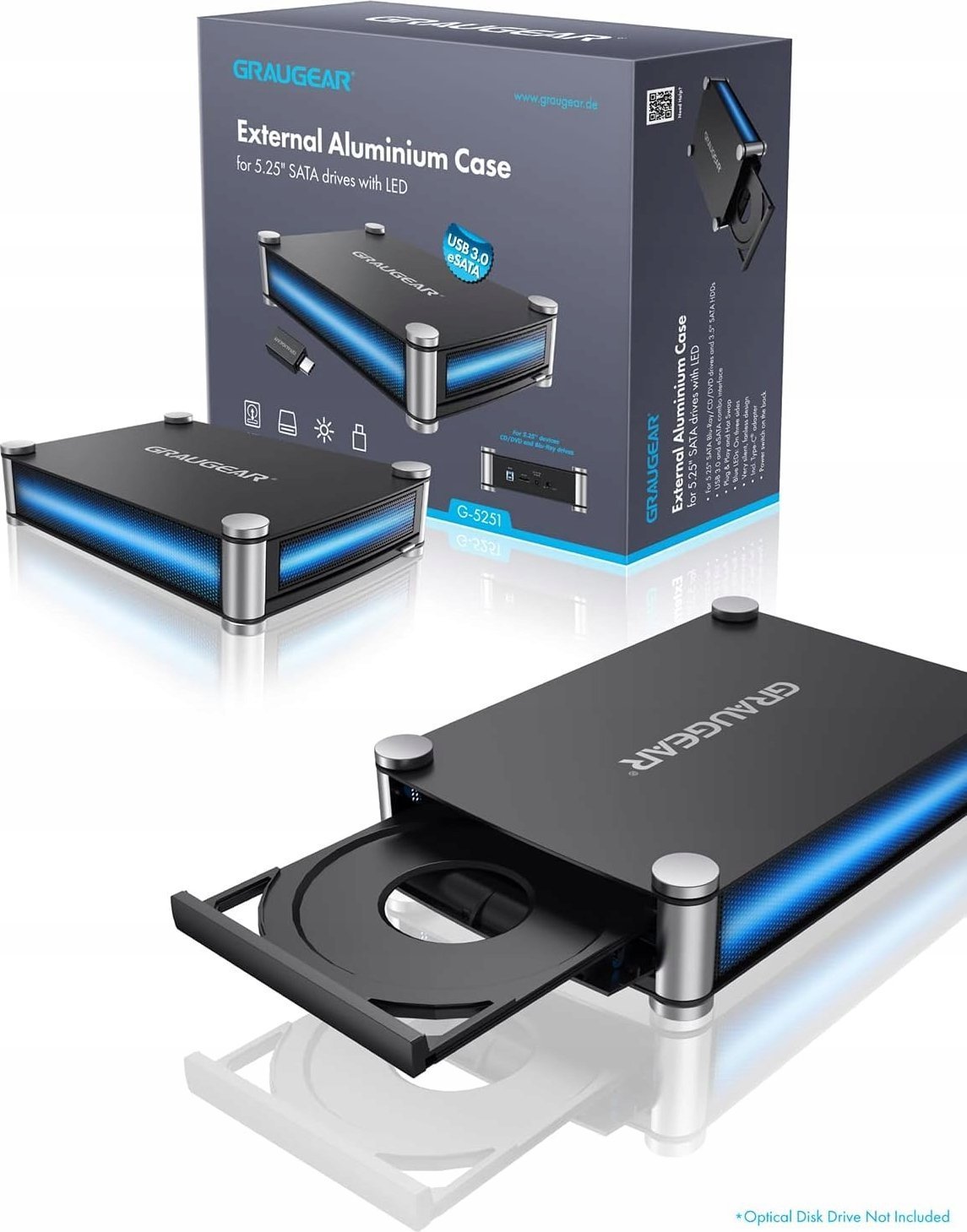 Kuti e jashtme për drive optik GRAUGEAR G-5251, 5.25", USB 3.0, e zezë