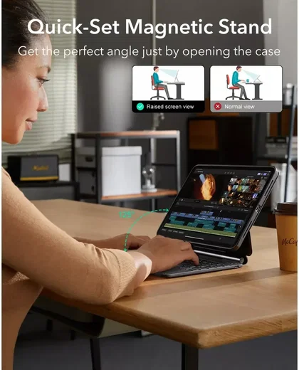 Mbrojtëse me tastierë ESR Rebound Magnetic 360, US, për iPad Pro 11" (4/3/2/1 Gen), Air (5/4 Gen), Air 11" (M2/M3/M4), e zezë