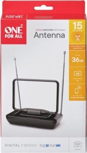Внатрешна ТВ антена One For All SV 9125, DVB T T2 и DAB DAB+, црна