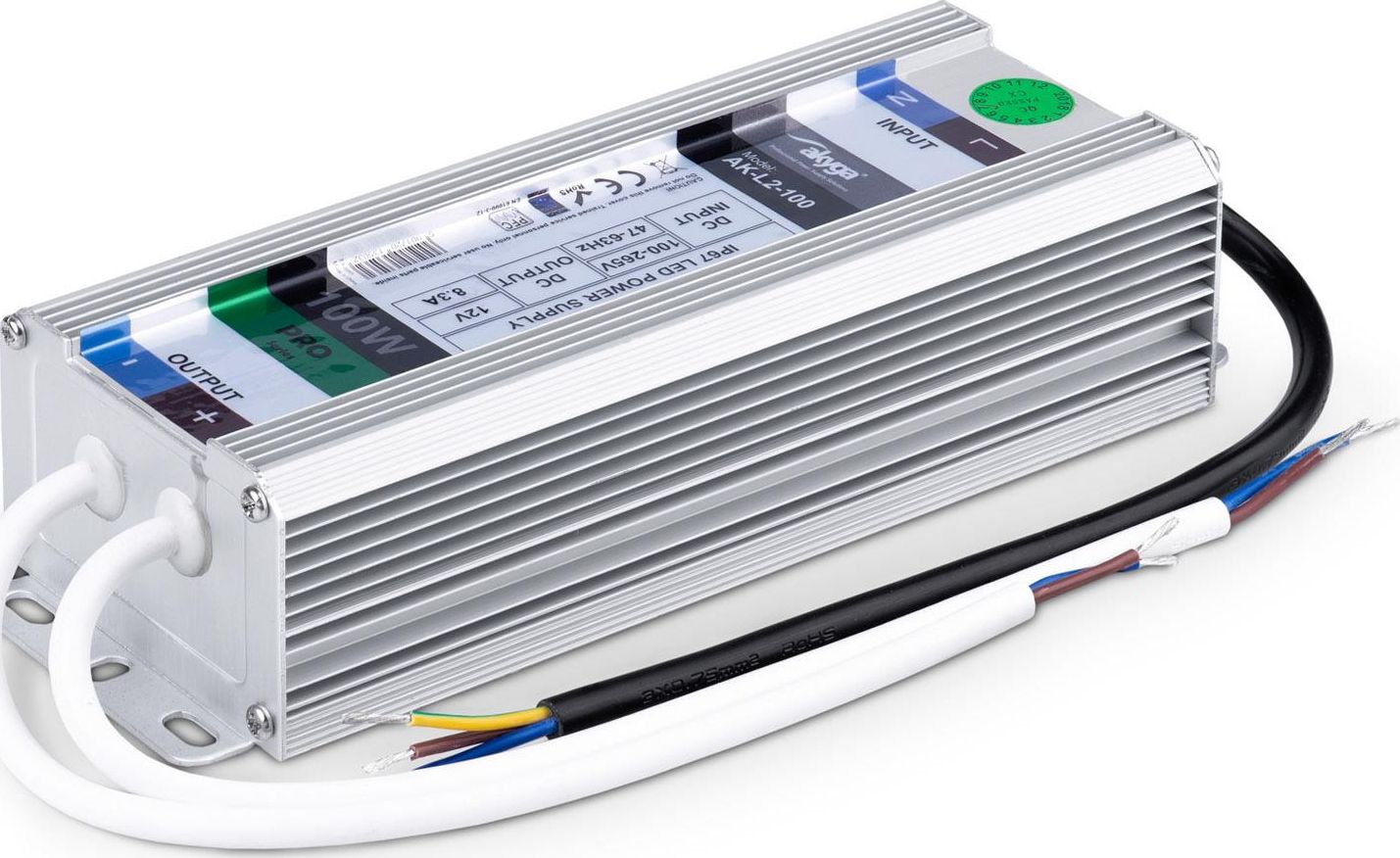 Furnizues elektrik Akyga AK-L2-100, 12V 8.3A 100W, IP67, gri