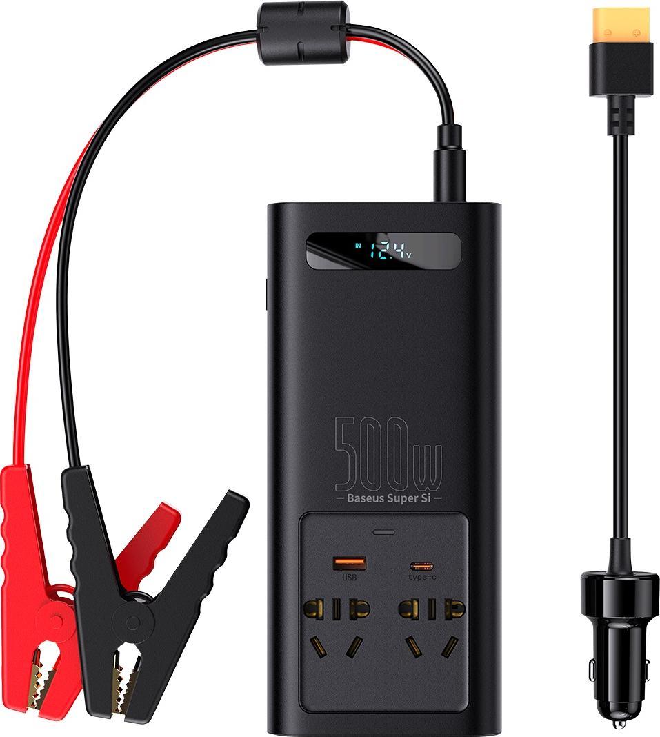 Inverter për makinë Baseus, 500W, dalje 220V CN EU, i zi