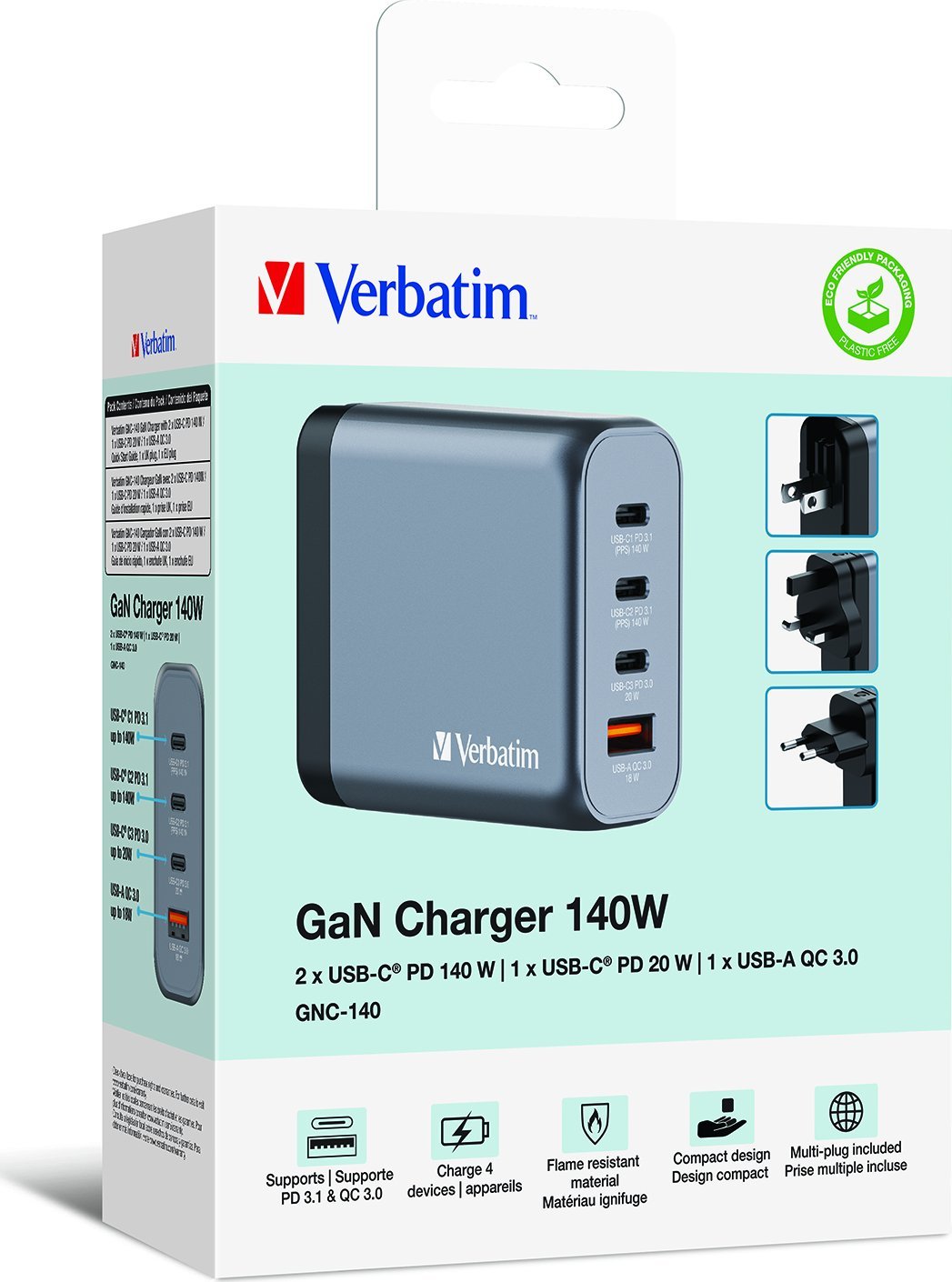 Karikues muri Verbatim 140W GaN, 4 porta USB, i zi