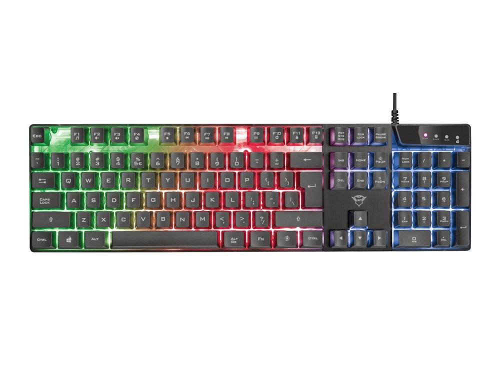Tastierë gaming Trust GXT 835 Azor, USB, ndriçim rainbow, e zezë