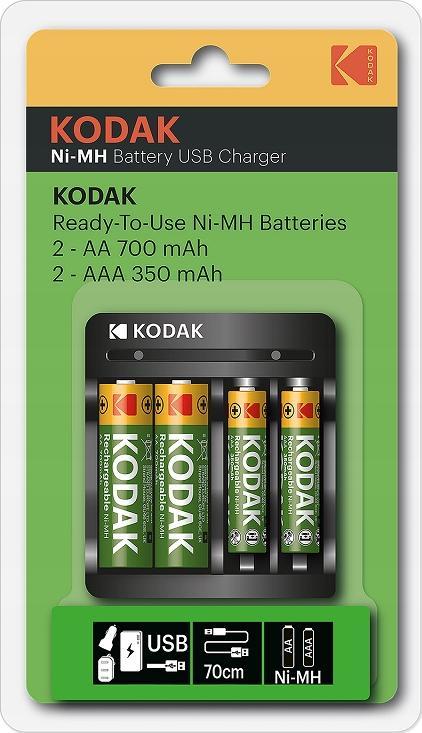 Полнач за батерии Кодак УСБ Фаст Чарџер, со 2x АА 750mAh, 2x ААА 300mAh, бел