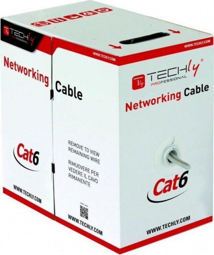 Kabllo rrjeti Techly Cat6 UTP LSZH, 305m, 100% bakër, gri