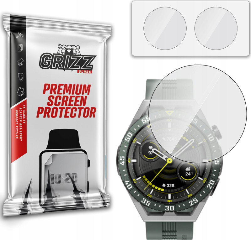Xham hibrid mbrojtës GrizzGlass për Huawei Watch GT 3 SE 46mm, set 2 copë, transparencë e lartë