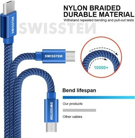 Kabllo USB Lightning Swissten Textile 71523208, 1.2m, blu