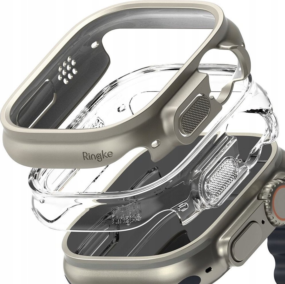 Mbulesë Ringke Slim për Apple Watch Ultra 49mm, set 2 copë, transparente dhe gri titanium