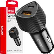 Полнач за автомобил AMiO 04283, 38W, USB и USB Type C, црн