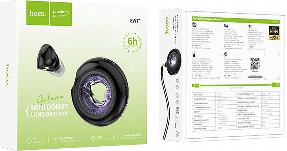 Kufje wireless Hoco EW71 TWS, Bluetooth, me kuti karikimi, të zeza