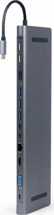 Docking station Cablexpert A-CM-COMBO9-01, USB-C 8 në 1, HDMI VGA LAN, gri