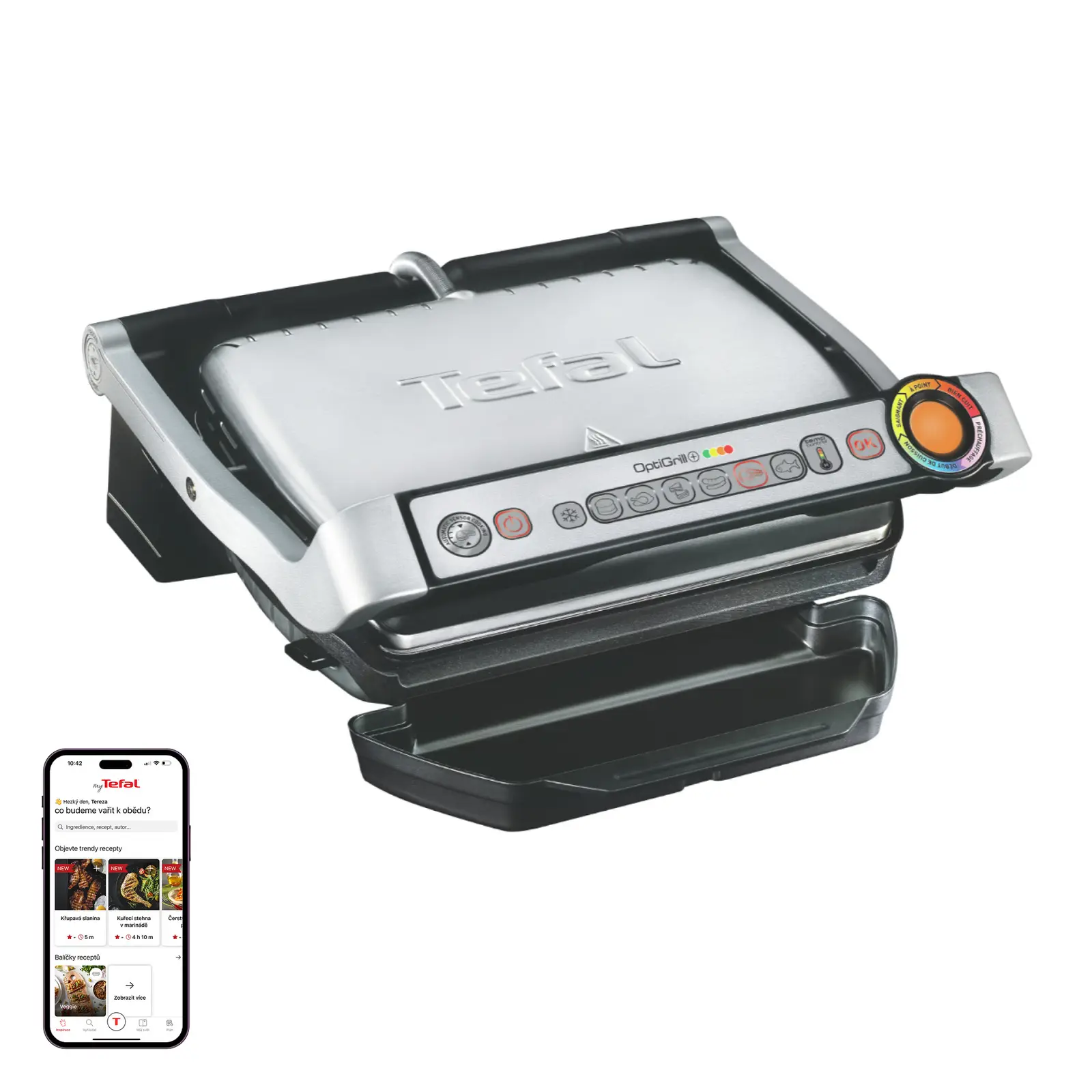 Grill elektrik Tefal OptiGrill+ Inox GC712D34]