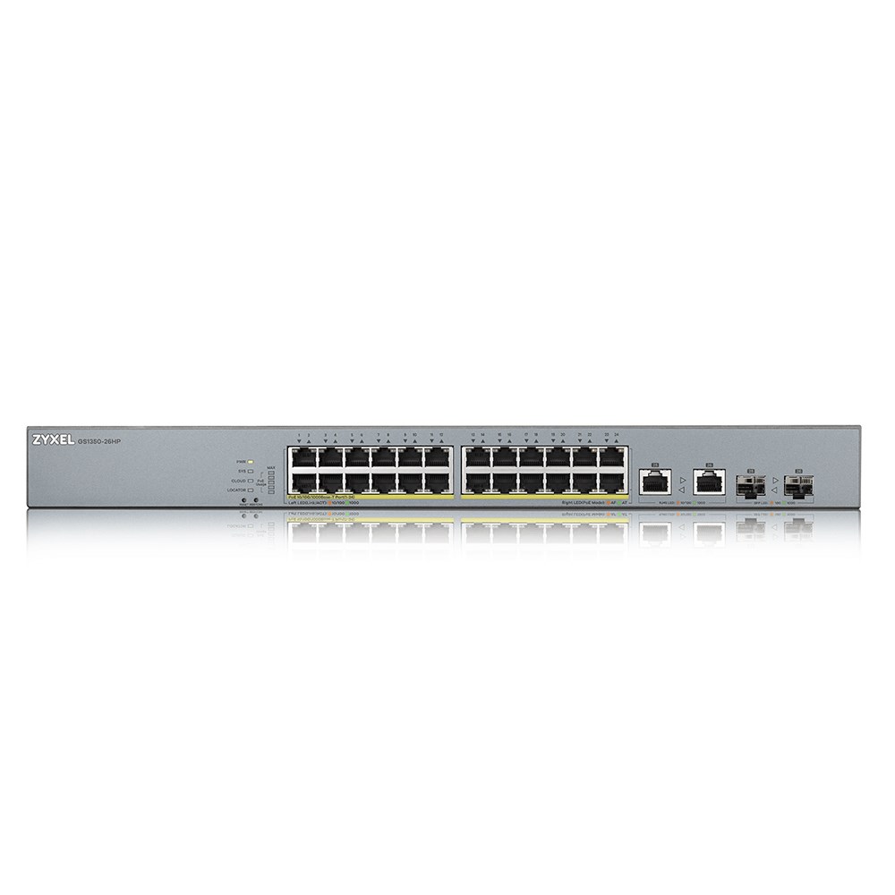 Switch rrjeti Zyxel GS1350-26HP, 24 porte Gigabit PoE, menaxhueshëm, gri