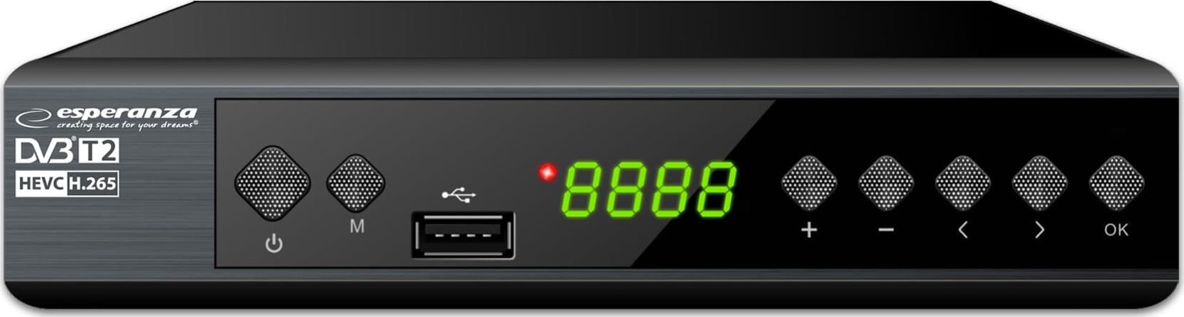 Dekoder tokësor DVB T2 HEVC H.265, HD, PVR, i zi