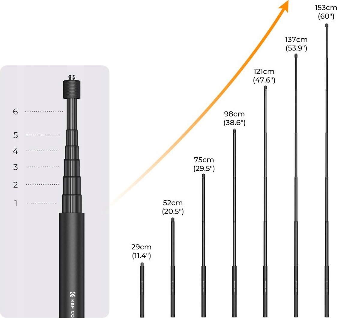 Monopod Kf Kf09.132, tripod selfie 153cm, për GoPro DJI Insta360, i zi